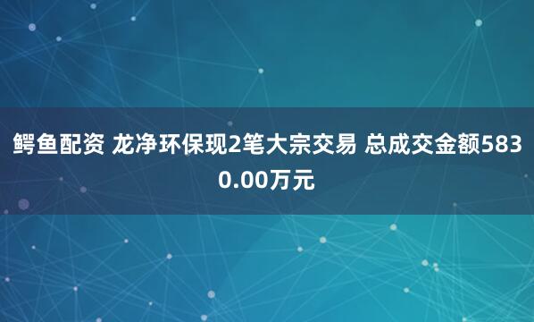 鳄鱼配资 龙净环保现2笔大宗交易 总成交金额5830.00万元